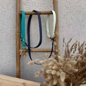 Laisse biothane tricolore Laiss'do it turquoise, bleu marine et mint vert